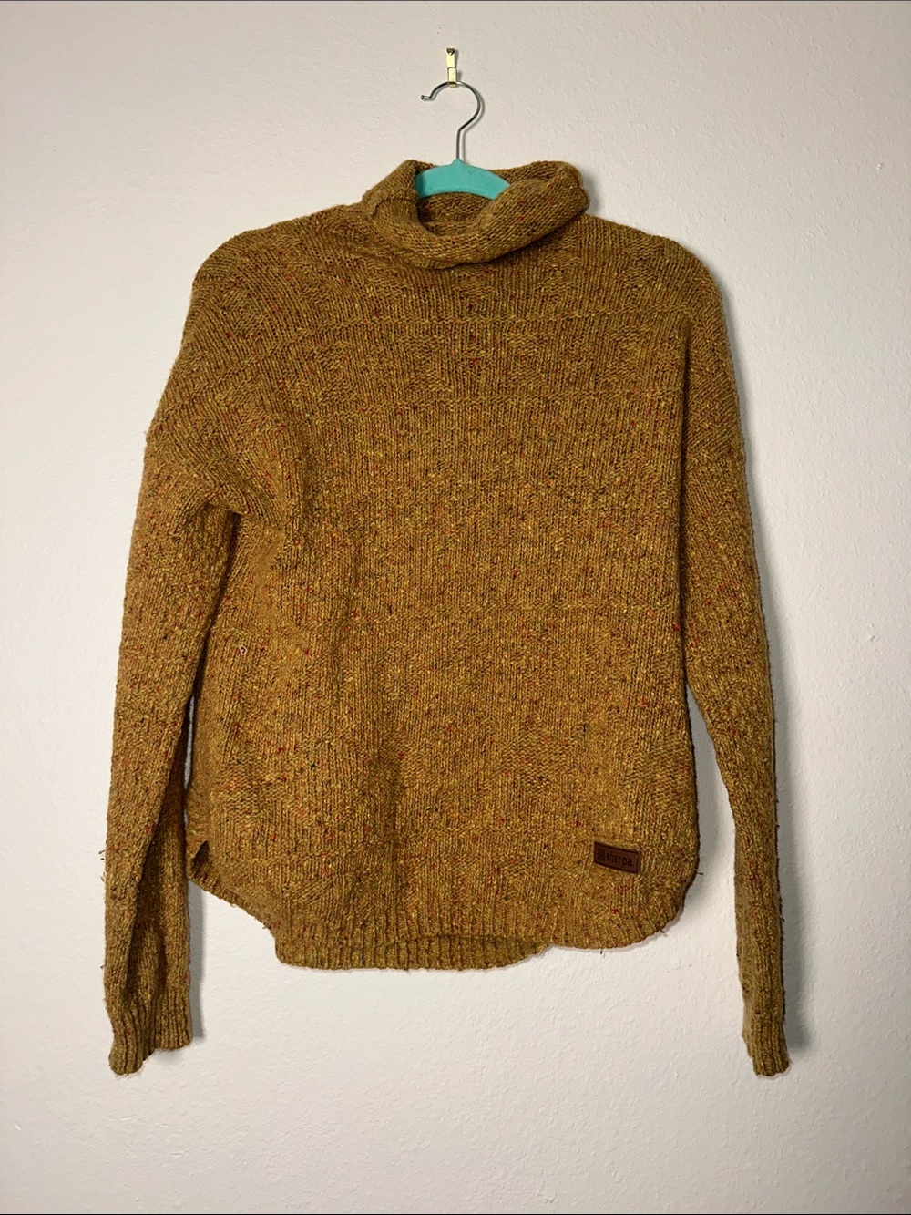 Cowl Neck Sweater in Mustard Tweed